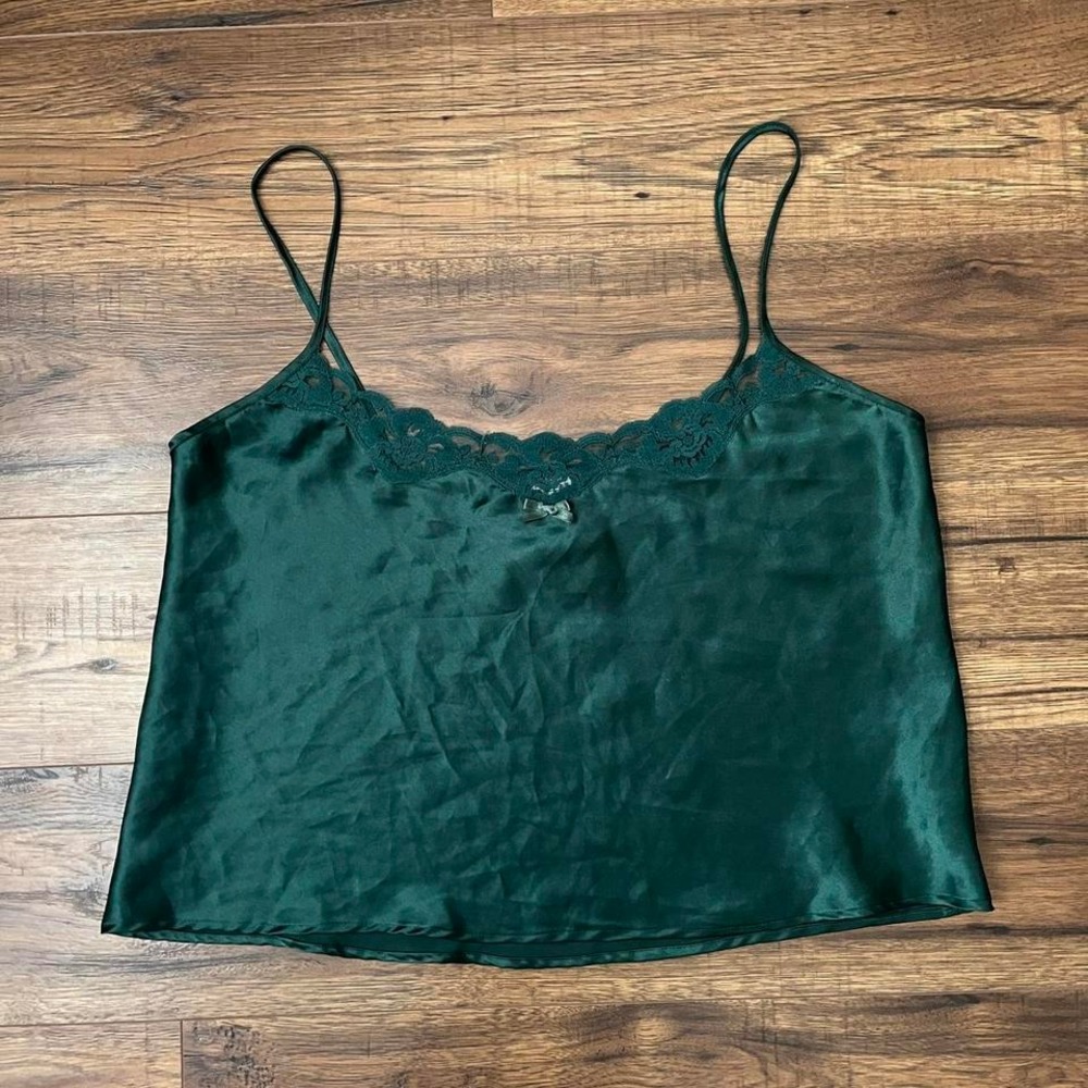 Y2K Jacob Green Satin Lace Camisole Spaghetti Strap Lingerie Top Women Large